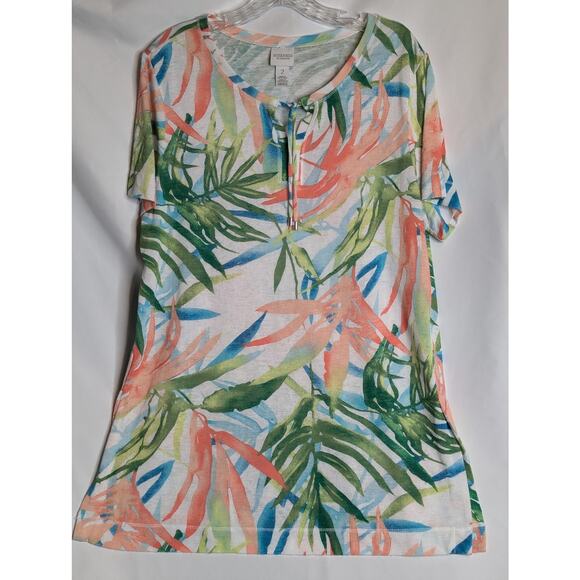 Weekends by Chico's Tops - WEEKENDS BY CHICO'S- Womens Tunic Top 2 US Medium Beach Tropical Print Stretch